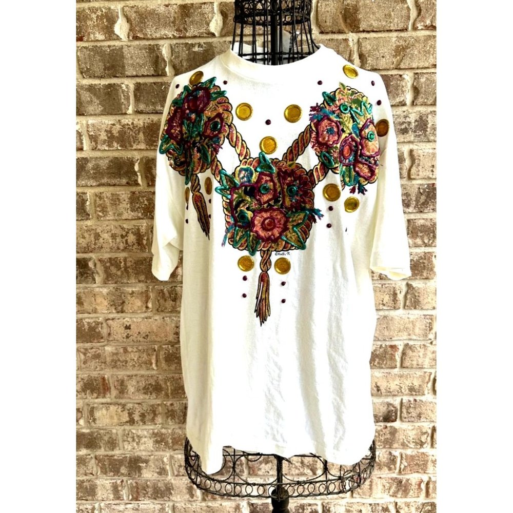 Vintage KWBL Los Angeles 1991 Tee Top One Size  T Shirt Tribal Glitter A…